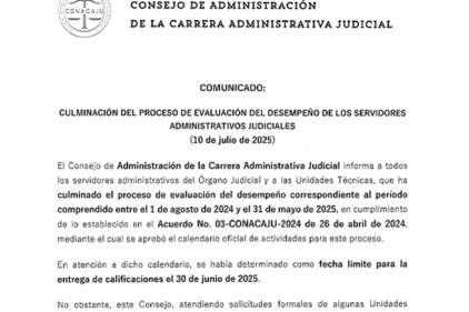 Comunicado CONACAJU - Culminación del Proceso de Evaluación del Desempeño de los Servidores Administrativos Judiciales